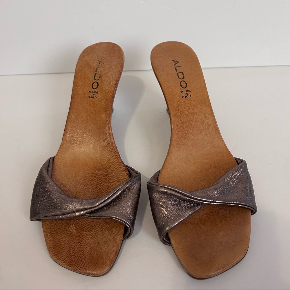 Aldo Gold Metallic Twist Wedge Slide Sandal - Picture 3 of 10